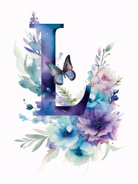 Letra L Com Borboletas - Alfabeto de aquarela com flores folhas e borboleta Letra L | Foto Premium