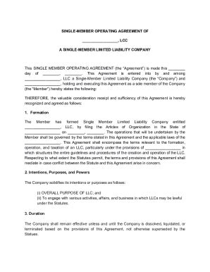 Fillable Online Single Member LLC Operating Agreement TemplateSingle