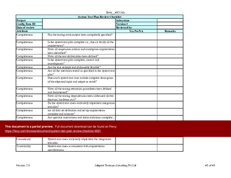 Excel Template System Test Plan Review Checklist Excel Template Xls