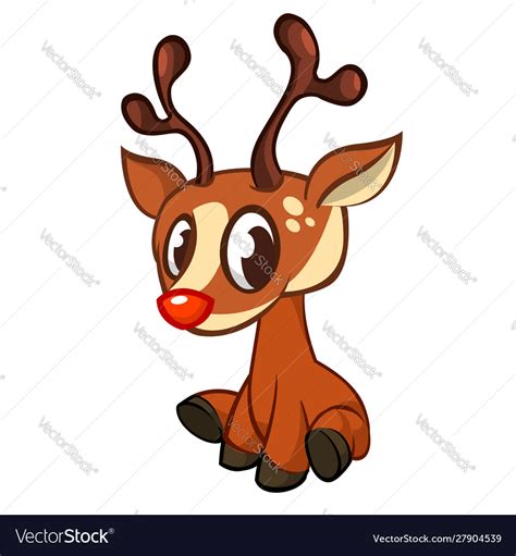 Funny cartoon red nose reindeer christmas isolated