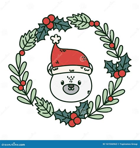 Polar Bear Wreath Holly Berry Celebration Merry Christmas Stock Vector