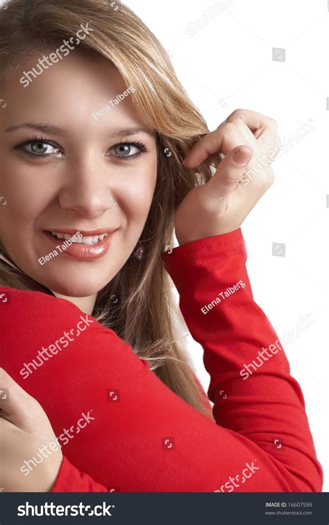 Portrait Beautiful Blonde Woman Wearing Red Stock Photo Shutterstock
