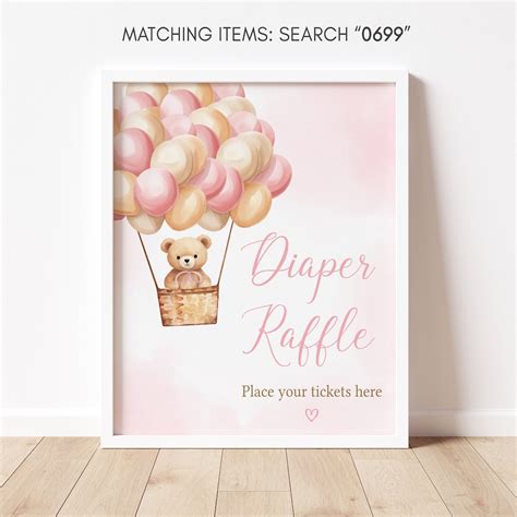 Diaper Raffle Sign Pink Hot Air Balloon Bear Baby Shower We Can Bearly