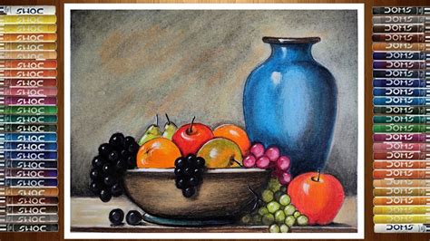 Fruit Basket Drawing Oil Pastel Still Life Drawing With Oil Pastels