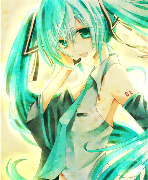 Safebooru Antiqua C Aqua Eyes Aqua Hair Detached Sleeves Hatsune Miku Headset Highres Long