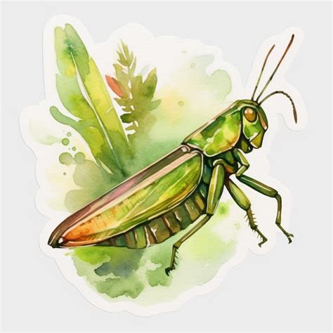 A Watercolor Painting Of A Grasshopper With A Green Background Premium Ai Generated Image