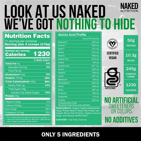 Vanilla Vegan Weight Gainer Naked Mass Lb Bulk GMO Gluten Soy Dairy Free Calories