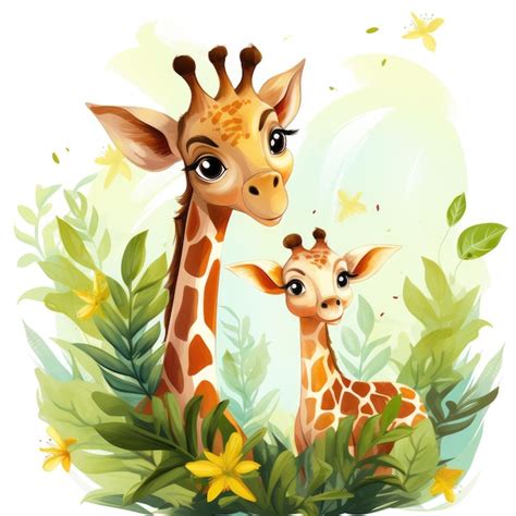 Premium AI Image | a giraffe and a baby giraffe are in a jungle with ...