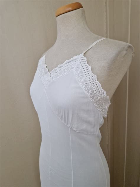 S S Slip Dress Night Gown Lingerie White Cotton L Gem