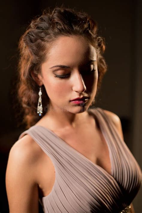 Beautiful Brunette Woman In The Library Old Style Photo Stock Image Image Of Library