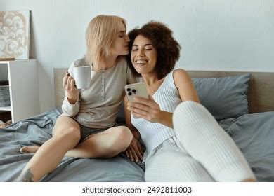 Lesbian Couple Shares Tender Kiss Cup Stock Photo Shutterstock