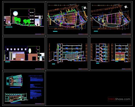 auditorium design project plan elevations  sections details autocad