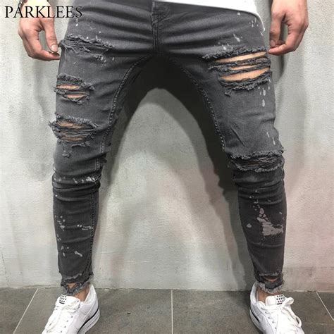 Hip Hop Skinny Ripped Jeans For Men Brand New Distressed Frayed