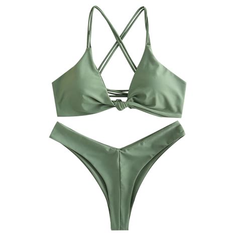 Cross Strap Knot Bikini Set Low Waisted Solid High Cut Women Thong Bikinis Beach Swimwear Sexy