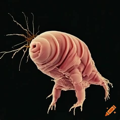 Close-up of a muscular tardigrade under an electron microscope on Craiyon