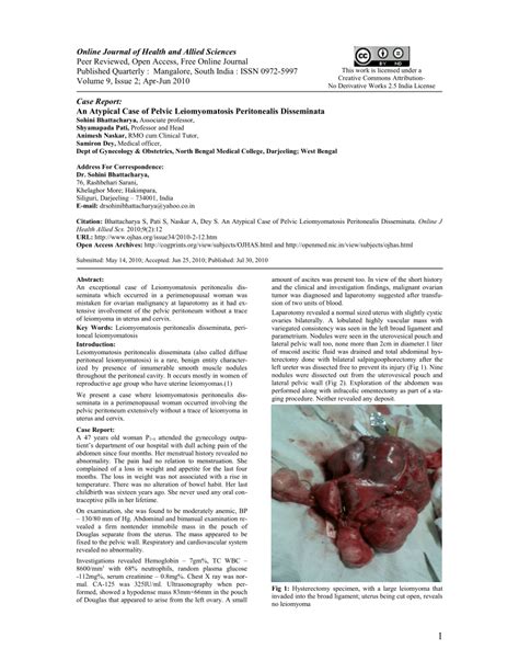 PDF An Atypical Case Of Pelvic Leiomyomatosis Peritonealis Disseminata