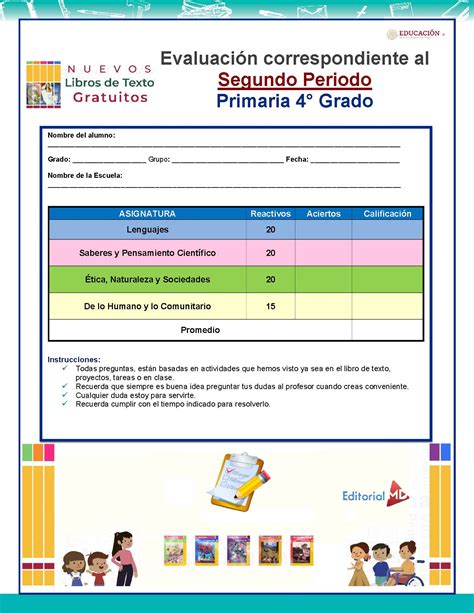 Examen Segundo Trimestre Cuarto Grado 2024 NEM