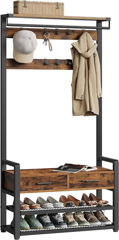 VASAGLE Hall Tree With Bench And Shoe Storage Entryway Coat Rack With