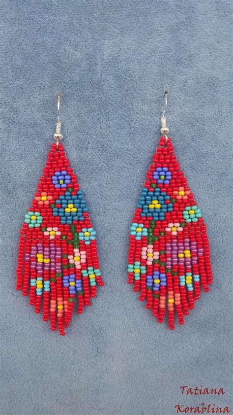 Unique Author S Earrings With Abstract Floral Print Beaded Earring