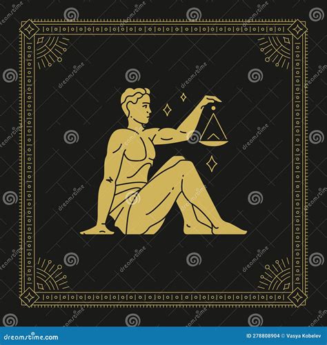 Libra Zodiac Antique Man Esoteric Scales Balance Horoscope Line Art