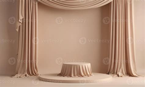 3D Display Podium Beige Background With Pedestal And Flying Nude Color