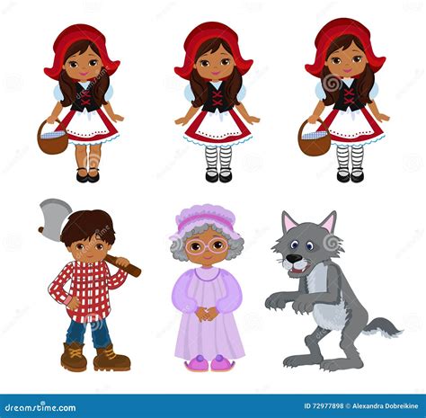 Cartoon Vector Illustrations Set of Little Red Riding Hood Fairy Tale Characters Stock Vector ...