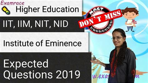 Iit Iim Nit Iiit Nid Institute Of Eminence Expected Questions