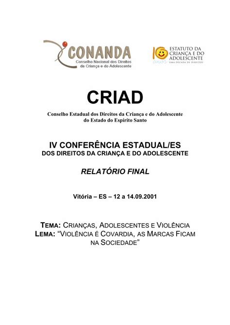 Pdf Relat Rio Final Da Iv Confer Ncia Do Estado Do O Estadual Da