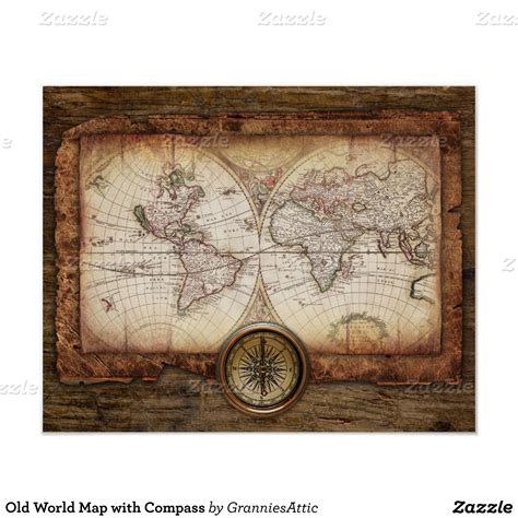 an old world map with compass on it