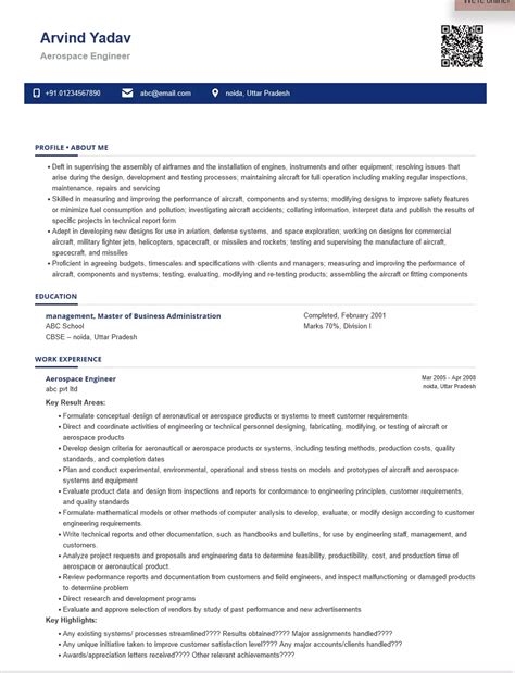 Aerospace Engineer Sample Ready To Use Example ShriResume