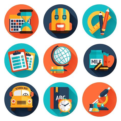 Conjunto de iconos planos de educación Vector Gratis