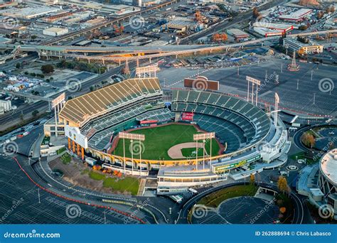Aerial of the Oakland Coliseum Editorial Stock Image - Image of city