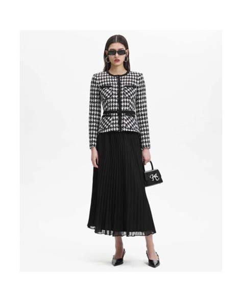 Self Portrait Black Check Boucle Chiffon Midi Dress Lyst