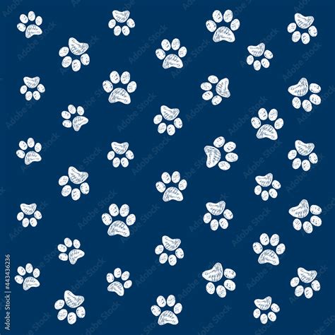 White Doodle Paw Print Navy Blue Background Stock Vector Adobe Stock