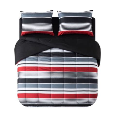 Mainstays 7 Piece Reversible Red Stripe Bed In A Bag Comforter Set With