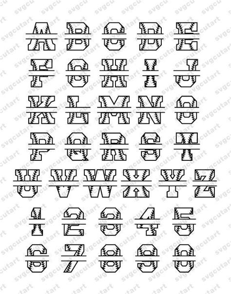 Baseball Split Alphabet With Laces Stitches Letters Numbers Svg Png Dxf