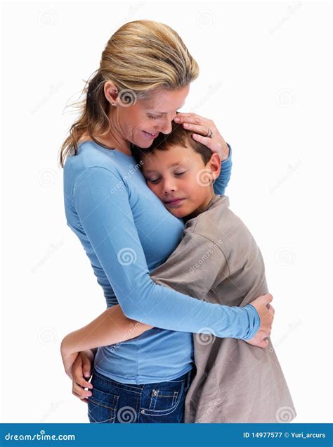 Side View Of A Mature Woman Hugging Her Son Stock Image Image Of