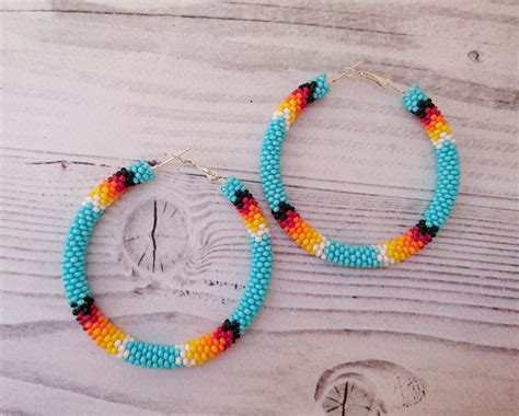 25 Seed Bead Hoop Earrings Native American Style Etsy