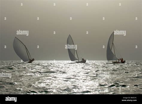 A traditional dhows sailing in the Arabian (Persian) Gulf near Dubai ...