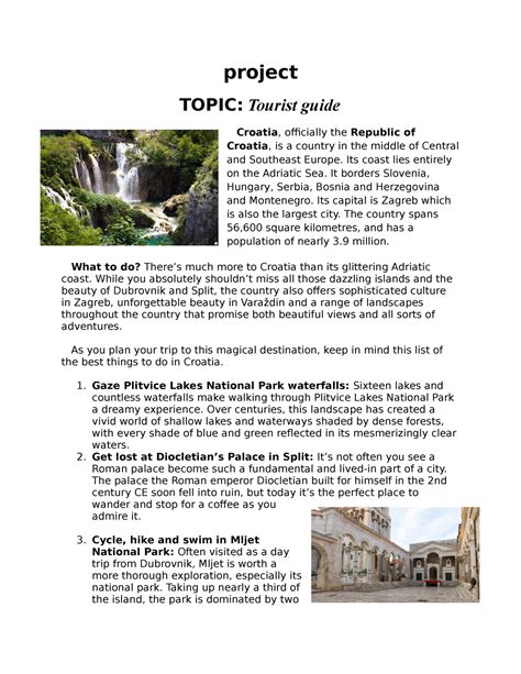 Projekt - notes - project TOPIC: Tourist guide Croatia, officially the