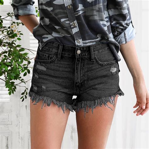 Haoxianjian Women S Jean Shorts Casual Hight Waist Stretch Mini Denim Shorts Cutout Hot Pants