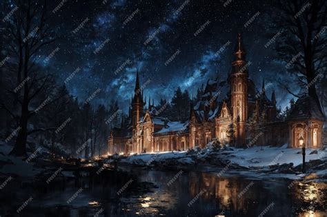 Premium AI Image | The dark castle in the snow