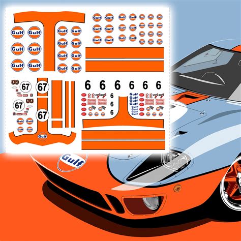 Gulf Racing Livery Waterslide Decals For Hot Wheels Matchbox Gulf Porsche Ford GT Camaro