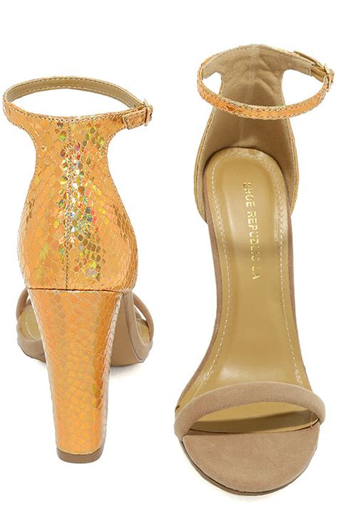 Cool Nude Heels Ankle Strap Heels Metallic Snakeskin Heels 32 00
