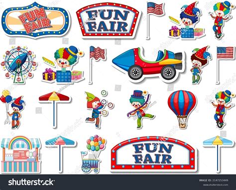 Sticker Set Amusement Park Fun Fair Stock Vector Royalty Free