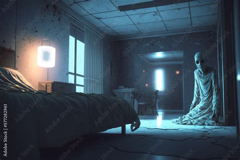 Scary ghost in haunted hotel room. Generative ai. Stock Illustration ...