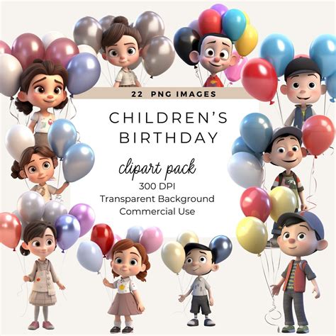 Childrens Birthday Clipart, Cartoon Character Birthday Clipart, Balloon ...