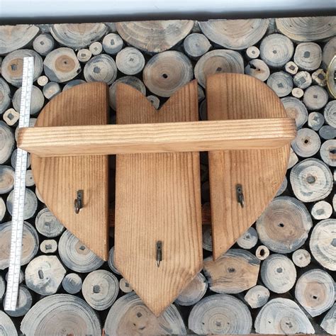 Rustic Wooden Heart With Shelf And Key Hooks