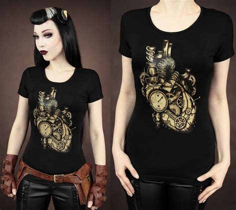 Steel Heart Printed Womens Goth Tee Shirt Gothgothicteetee Shirtssteampunk Shirts Women