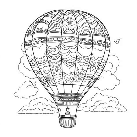Premium Photo A Coloring Page With A Hot Air Balloon Flying In The Sky Generative Ai